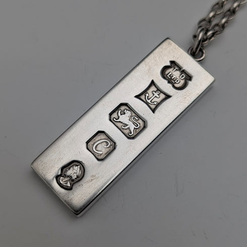 1977 British Sterling Silver Jubilee Ingot Pendant & Sterling Silver Chain, 40g, Troika Designs